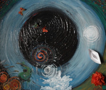 "Eye sea" Acryl auf Leinwand mit aufgenähten Papierelementen 60 x 70, 2011